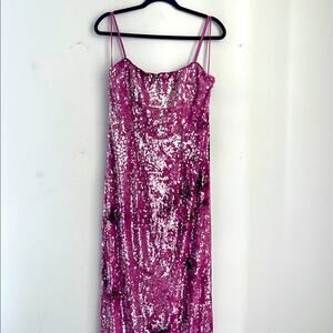 NWT Bardot Party Pink fully sequined pink spaghetti strap maxi gown dress sz 10